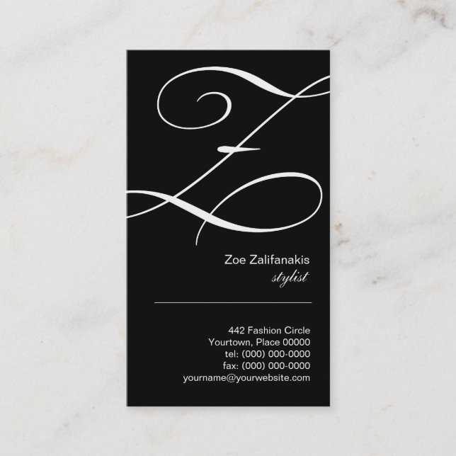 Ornate Script Monogram Z Business Card (Front)