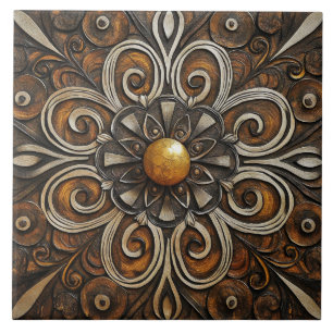 Ornate Scrollwork with Golden Centre 3 Tile