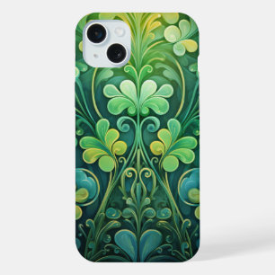 ORNATE SHADES OF GREEN & GOLD IRISH SHAMROCKS iPhone 15 PLUS CASE