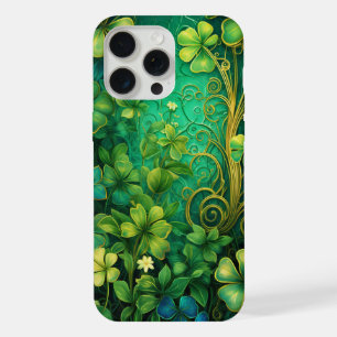 ORNATE SHADES OF GREEN & GOLD IRISH SHAMROCKS iPhone 15 PRO MAX CASE