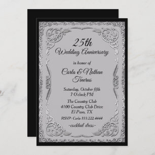 Ornate Silver and Grey Wedding Anniversary Invitation