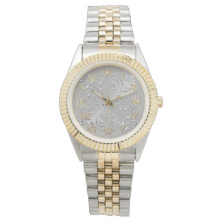 Ornate Silver Embossed Look Roman Numerals Watch