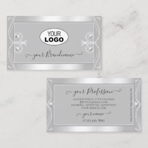 Ornate Silver Light Grey Sparkle Jewels with Logo Business Card