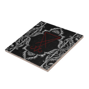 Ornate Silver Lucifer Sigil Occult Art Tile
