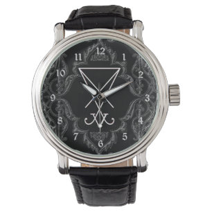 Ornate Silver Lucifer Sigil Occult Art  Watch