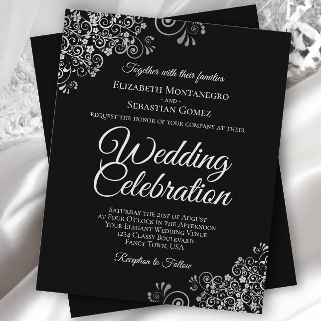 Ornate Silver on Black BUDGET Wedding Invitation (Creator Uploaded)