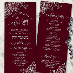 Ornate Silver on Burgundy Simple Elegant Wedding Programme
