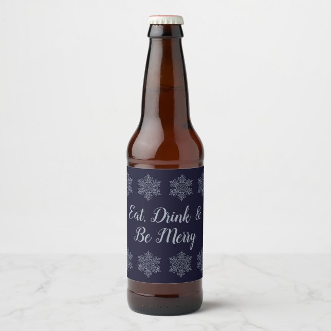 Ornate Silver Snowflake Beer Bottle Label (Front)