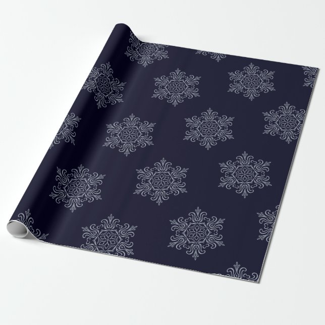 Ornate Silver Snowflake Wrapping Paper (Unrolled)