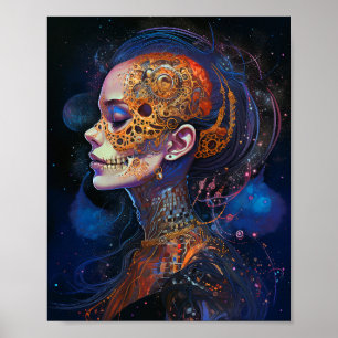 Ornate Skull Woman Surreal Art Poster
