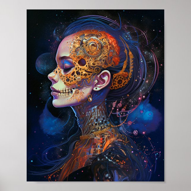 Ornate Skull Woman Surreal Art Poster (Front)