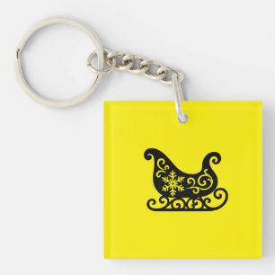 Ornate Sleigh with White Snowflake Design Key Ring