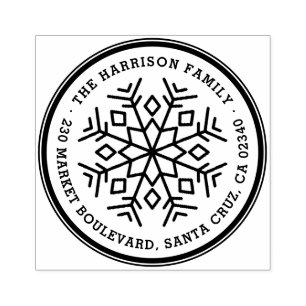 Ornate Snowflake Family Name & Return Address Rubber Stamp