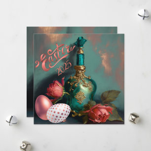 Ornate Spring Bottle with Roses Holiday Card