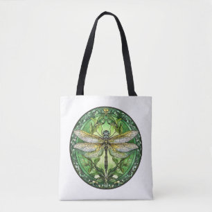 Ornate Stained Glass Dragonfly Tote Bag