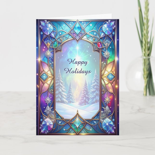 Ornate Stained Glass Frame Holiday Card (Front)