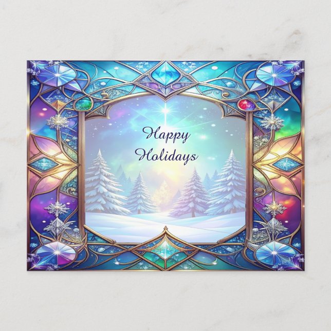 Ornate Stained Glass Frame Holiday Postcard (Front)
