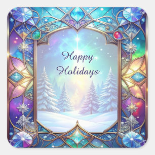 Ornate Stained Glass Frame Holiday Sticker