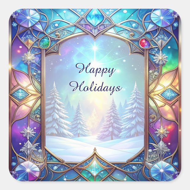 Ornate Stained Glass Frame Holiday Sticker (Front)