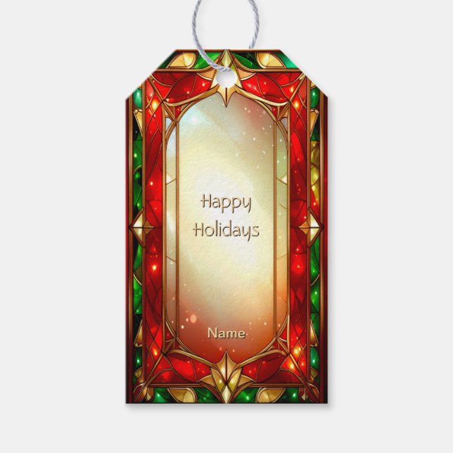 Ornate Stained Glass Pattern Holiday Gift Tag (Front)