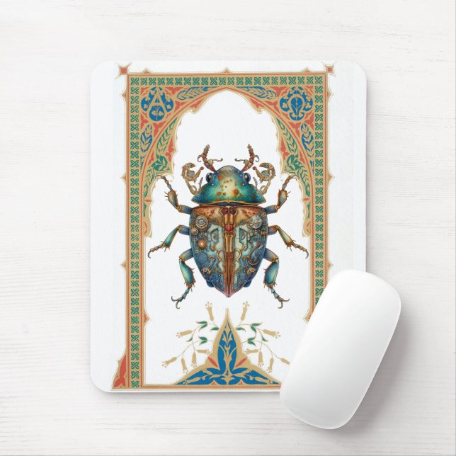 Ornate steampunk blue beatle mouse mat (With Mouse)