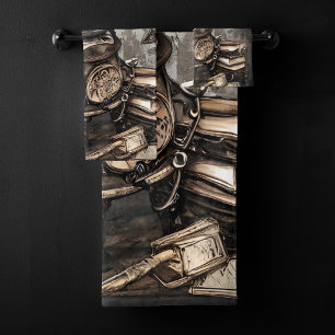 Ornate Steampunk Cauldron   Spellbooks and Clocks Bath Towel Set