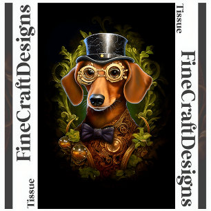 Ornate Steampunk Dachshund Dog Decoupage Left 149 Tissue Paper