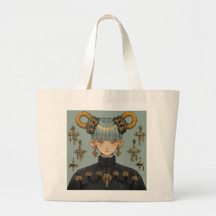 Ornate Steampunk Fantasy Anime Girl Large Tote Bag