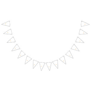 Ornate, stylised floral design with orange and whi bunting