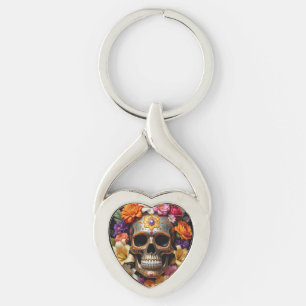 Ornate Sugar Skull Key Ring