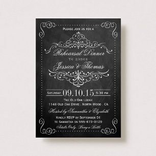 Ornate Swirl Chalkboard Wedding Rehearsal Dinner Invitation