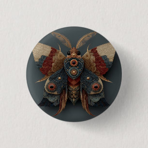 Ornate Symmetrical 3D Moth with Gold Accents 3 Cm Round Badge