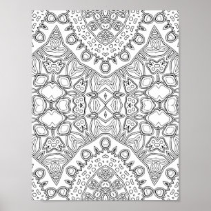 Ornate Symmetry Motif Mandala Colouring Page Art Poster
