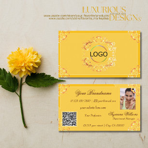 Ornate Tangerine Orange Logo Photo and QR Code Business Card
