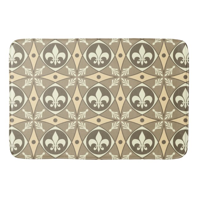 Ornate Taupe French Fleur de Lis Bath Mat (Front)
