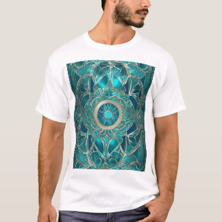 Ornate Teal and Gold Abstract Design" T-Shirt
