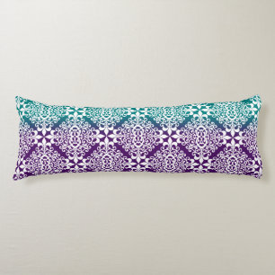 Ornate Teal Purple And White Damask Body Cushion