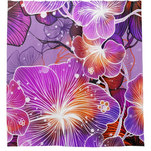 Ornate Tender Flowers Mix Pattern Shower Curtain (Front)