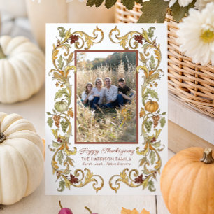 Ornate Thanksgiving Harvest Pumpkin Frame Photo Holiday Card