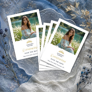 Ornate Tiara Minimalist Quinceañera Photo Design Save The Date