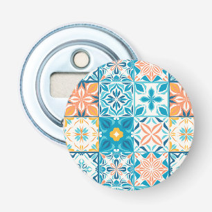 Ornate tiles in blue and orange bottle opener