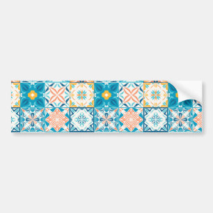 Ornate tiles in blue and orange bumper sticker