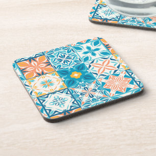 Ornate tiles in blue and orange coaster