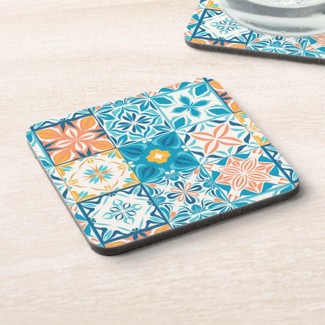 Ornate tiles in blue and orange coaster (Left Side)