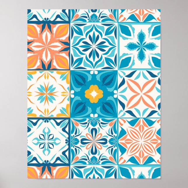 Ornate tiles in blue and orange poster (Front)