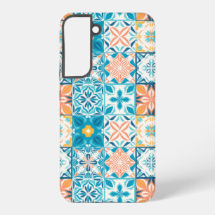 Ornate tiles in blue and orange samsung galaxy case