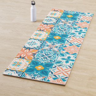 Ornate tiles in blue and orange yoga mat