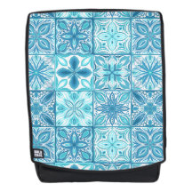 Ornate tiles in blue and white backpack