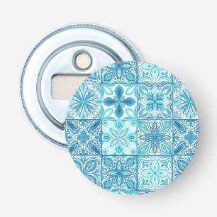 Ornate tiles in blue and white bottle opener