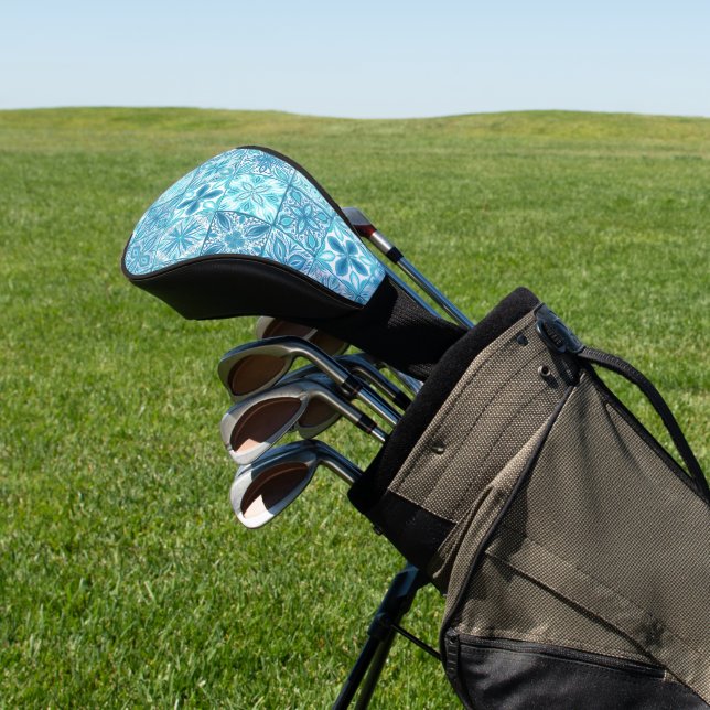 Ornate tiles in blue and white golf head cover (In Situ)